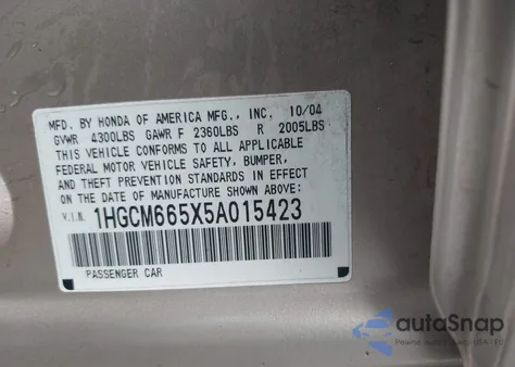 2005 Honda Accord 3.0 Ex z USA, uszkodzony, nr VIN 1HGCM665X5A015423